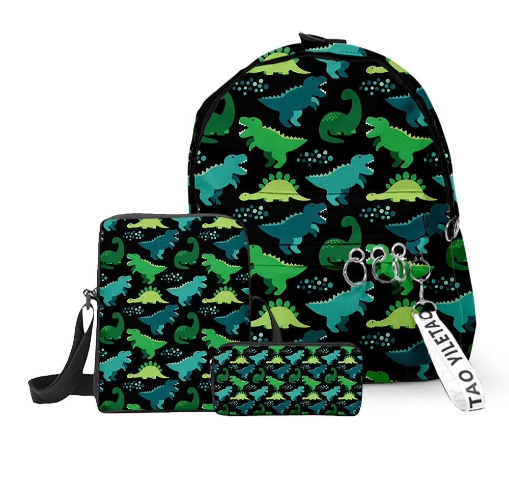 Ensemble sac à dos, trousse et sacoche dinosaures